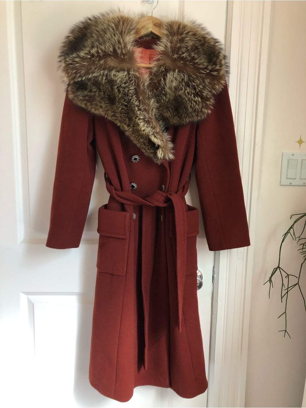 Vintage Wool Coat. Rusty Brown. Real Fur
